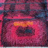 Original Abstract Scandinavian High Pile Abstract Rya Rug Carpet, Sweden, 1960s