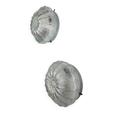 Pair of "Daisy Flower" wall sconces by Limburg, frosted glass, Germany 1960s