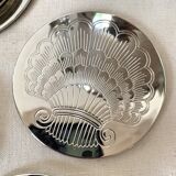 Silver coaster and holder, shell, 80s