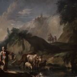 Great 18th century Italian painting, landscape with genre scene