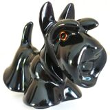Salt and pepper shakers, glazed ceramic, Scottish terrier dog, signed