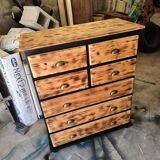 Commode pin massif bois brûlé