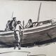 André Duculty (1912-1990) Wash of black ink on paper "Pécheurs à Collioure" Signed below