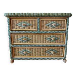 Commode en rotin et osier,