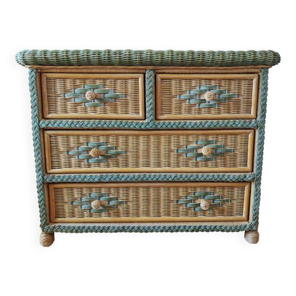 Commode en rotin et osier, années 70-80