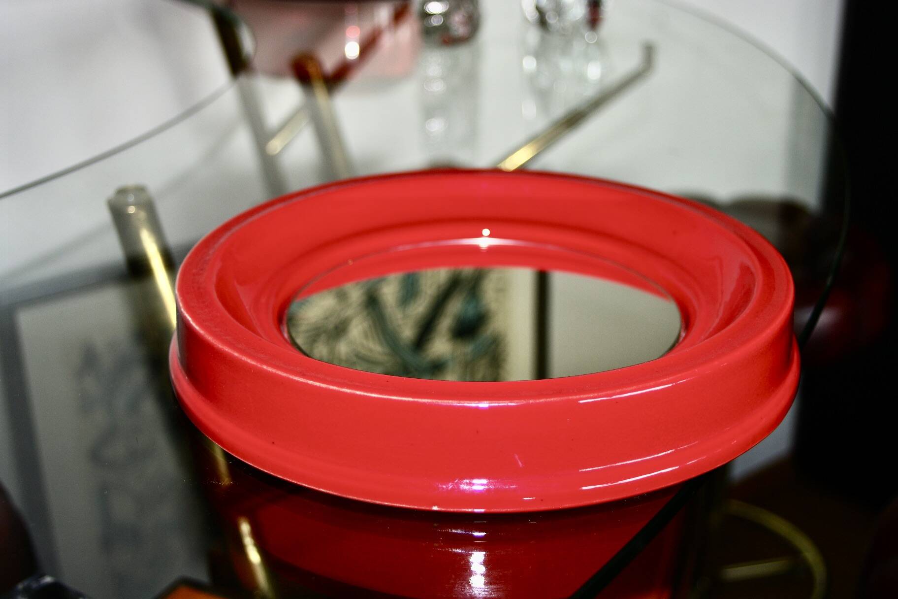 Vintage bright red ceramic mirror 1960