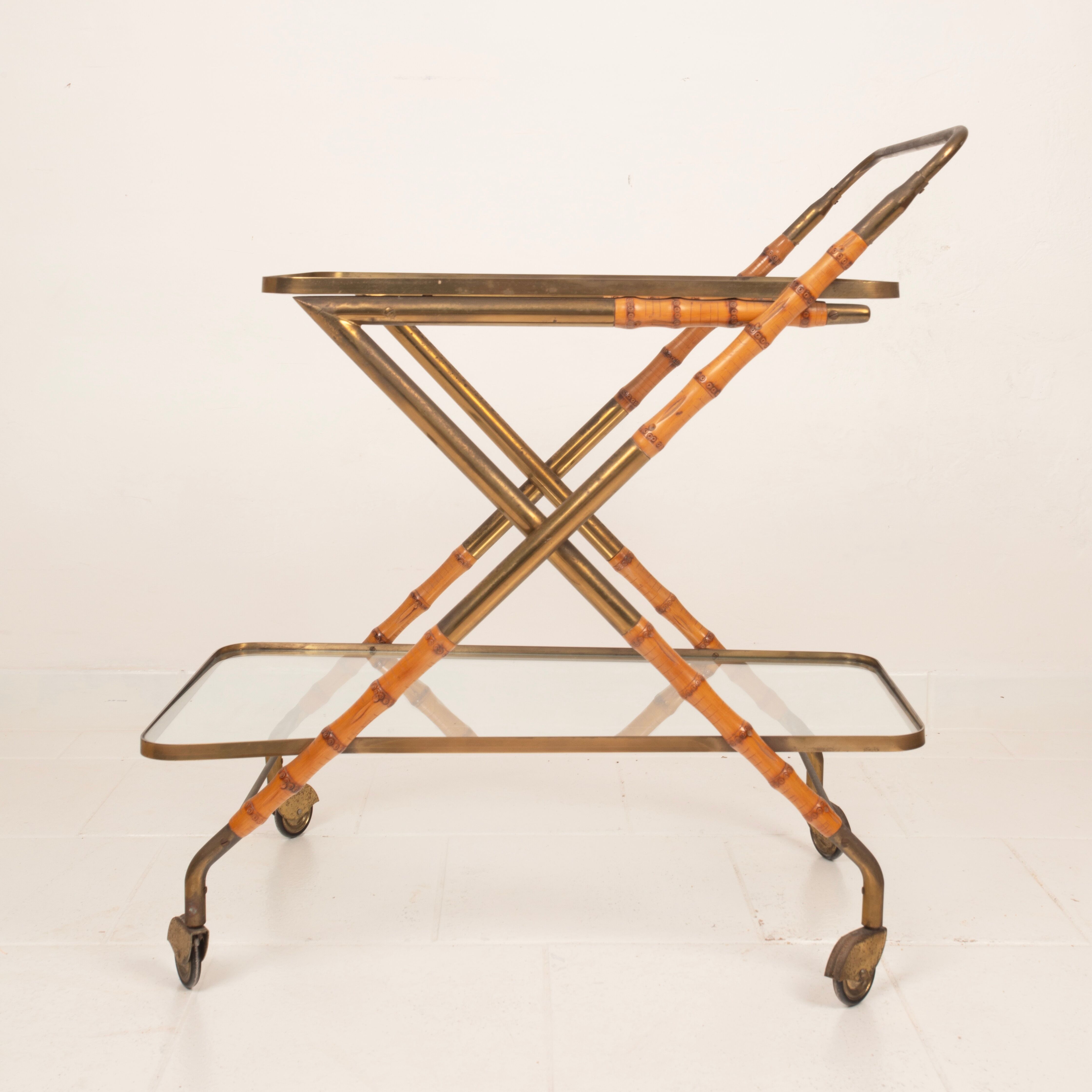Chariot Cesare Lacca en faux bambou et laiton, 1950
