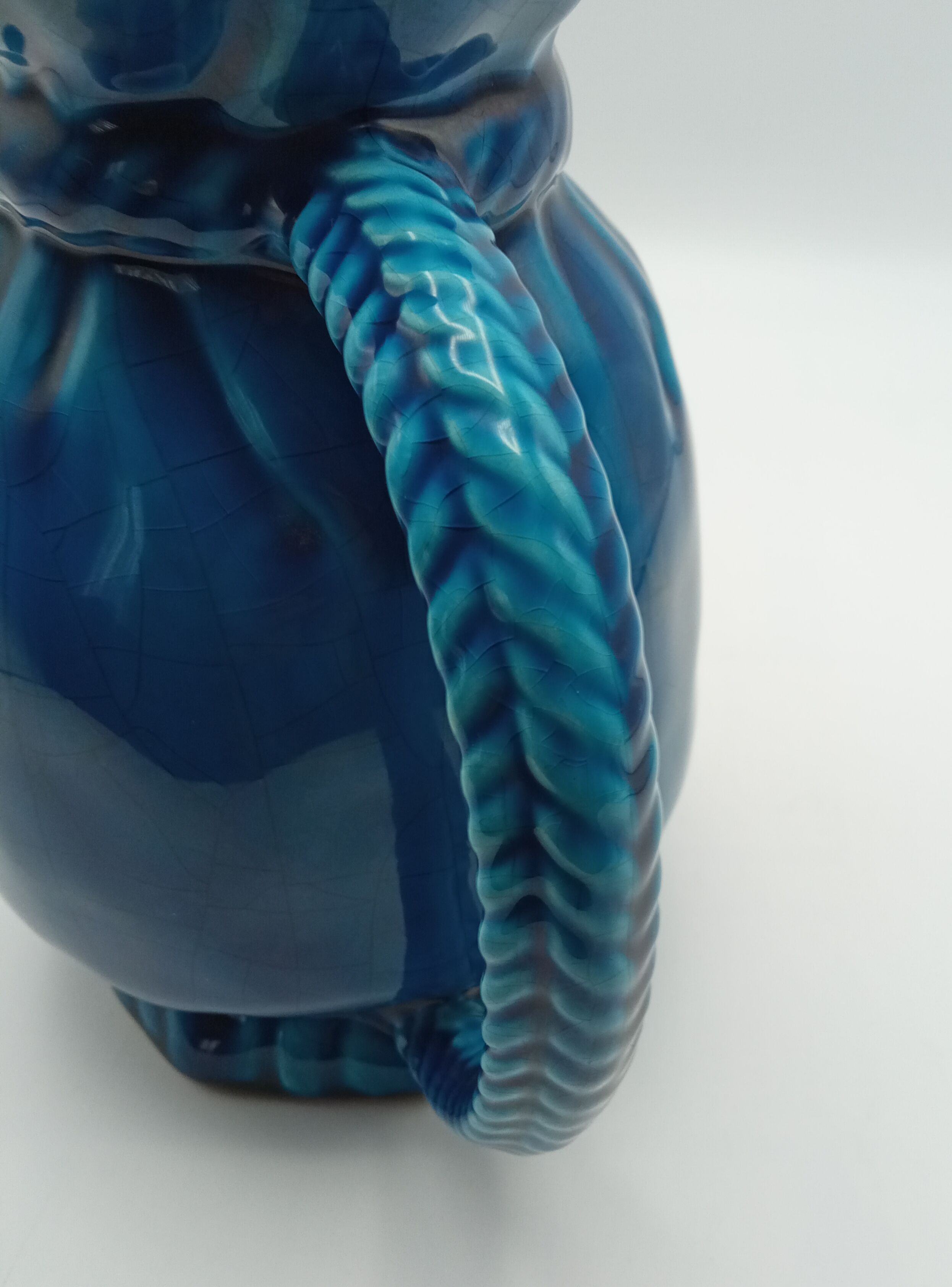 Pitcher in cracked blue Charolles earthenware