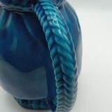 Pitcher in cracked blue Charolles earthenware