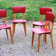 Set of 4 vintage chairs from the 50s in blond beech and red leatherette