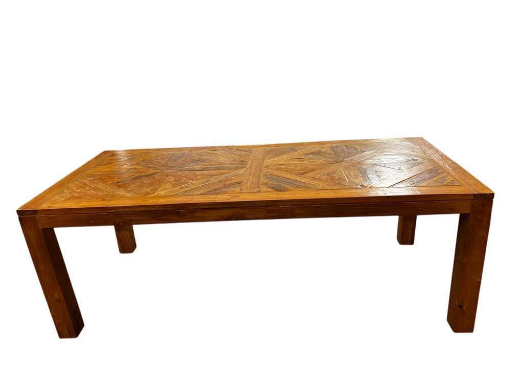 Table XL vintage en bois avec marqueterie