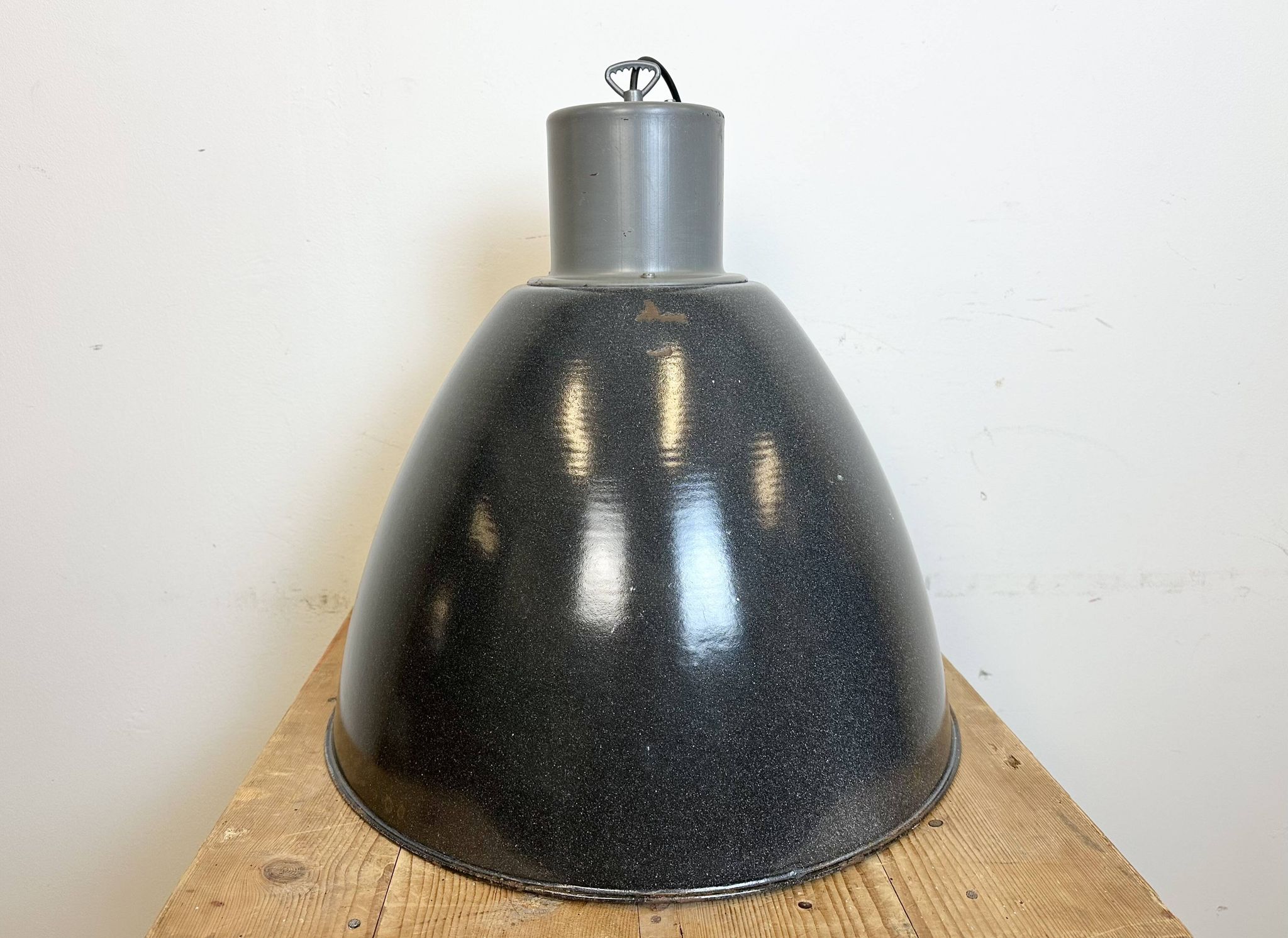 Large Dark Grey Enamel Industrial Factory Lamp from Elektrosvit, 1960s