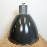 Large Dark Grey Enamel Industrial Factory Lamp from Elektrosvit, 1960s