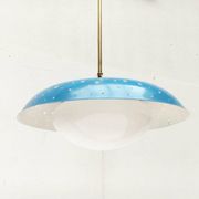Perforated metal pendant lamp in mid-century style attributed to Ernest Igl for Hillebrand Leuchten, 1960s.