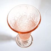 Vintage pink moulded glass cornucopia vase – bead and heart decoration