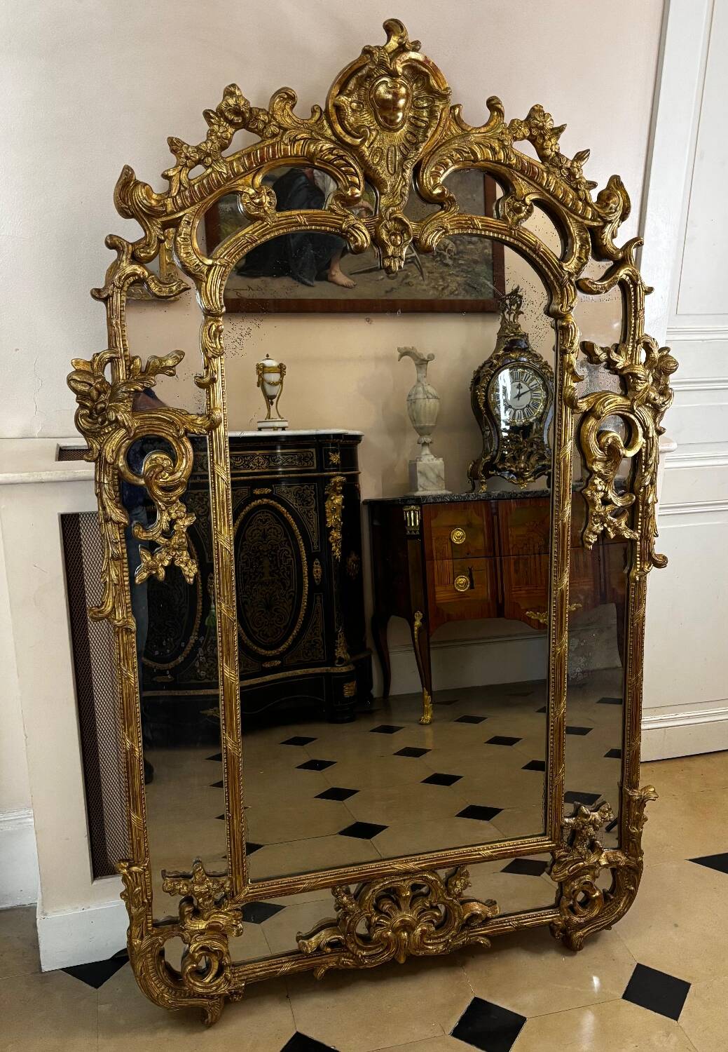 Large Louis XV style gilded wood mirror, late 18th century