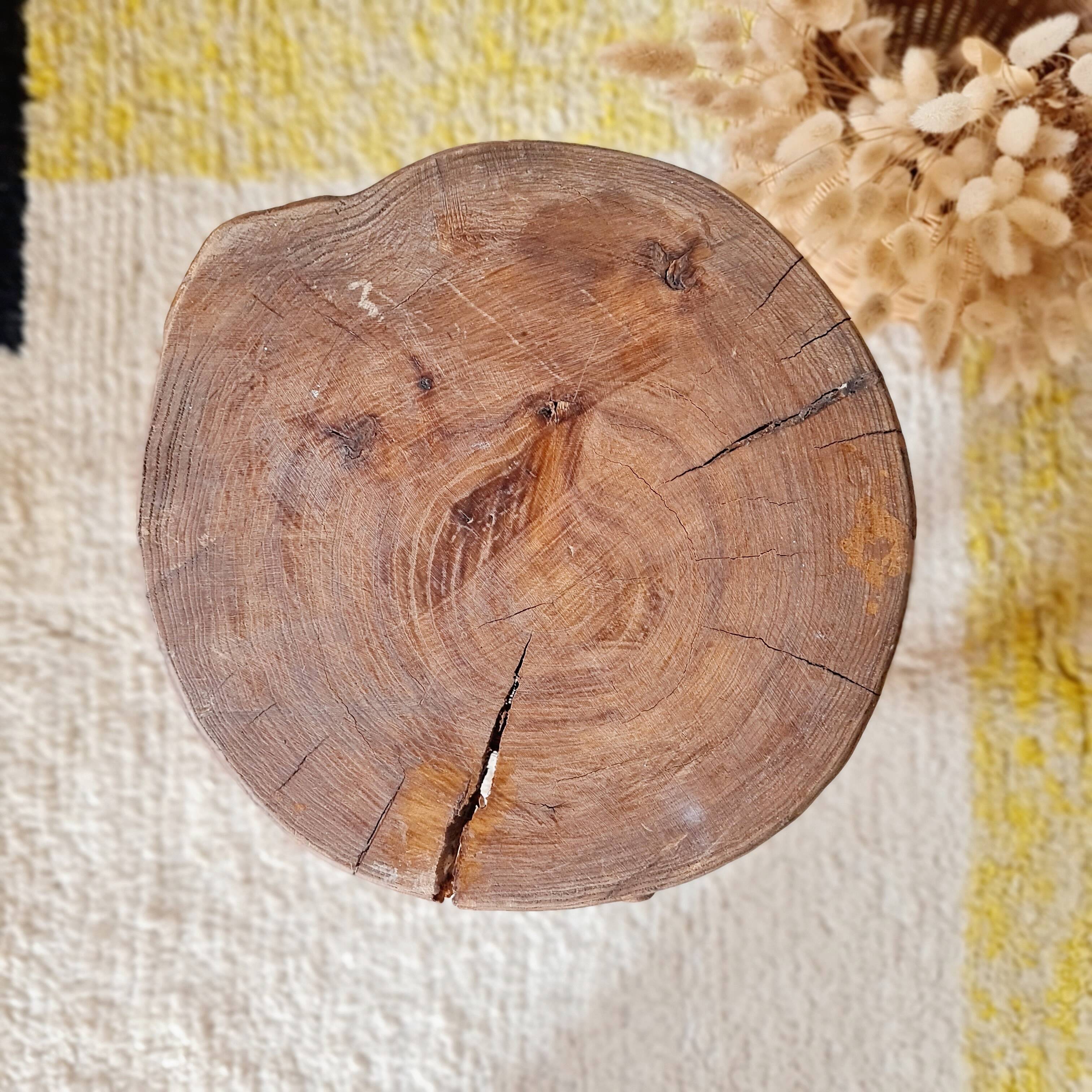 Small stool / antique stool in raw wood – Brutalist spirit