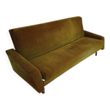 Vintage 60s green velvet sofa, 4-seater convertible.