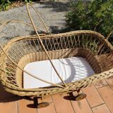 Vintage rattan Alsatian doll cradle bassinet