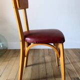 Set of 6 Luterma bistro chairs in blond wood and skaï 50s