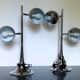 Rare vintage chrome lamps eye ball - tulip base - adjustable globes