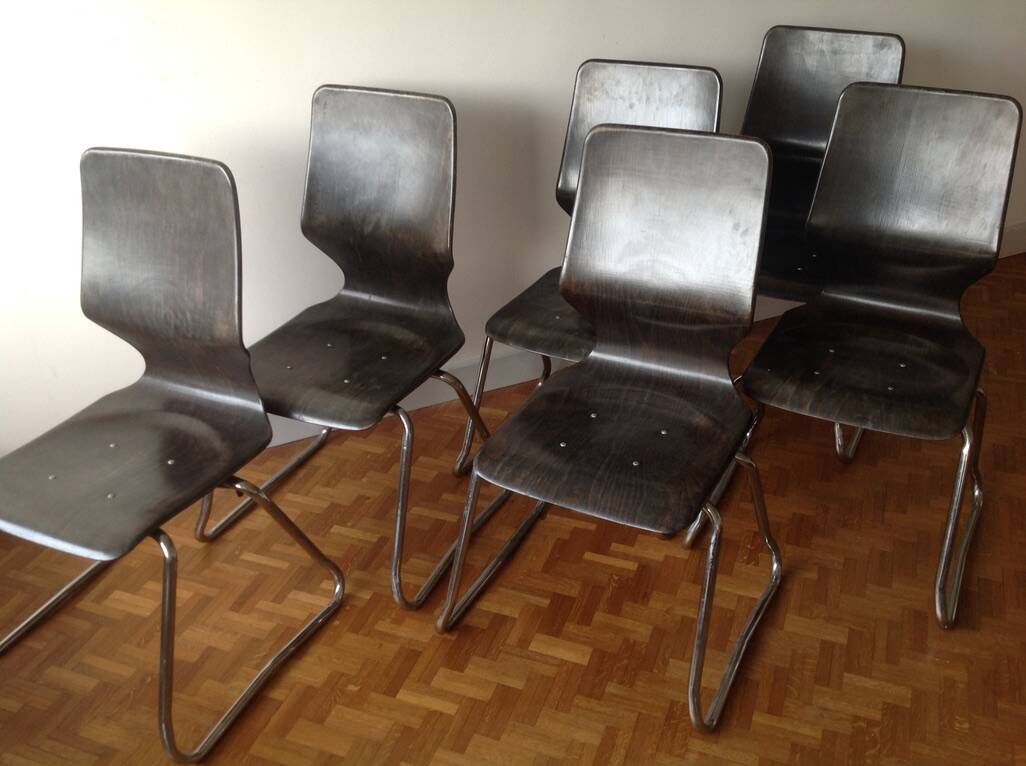 Six vintage Pagholz (or pagwood) Flötotto chairs (high back)