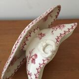 Sauce boat in opaque porcelain by gien, model "thistles". old pink color.