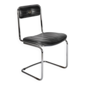 Tube chair with chrome steel base and seat and backrest made of soft black leatherette.