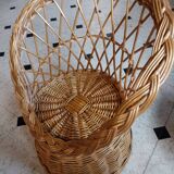 Set of 2 vintage 1970s rattan children's armchairs with orange cushions