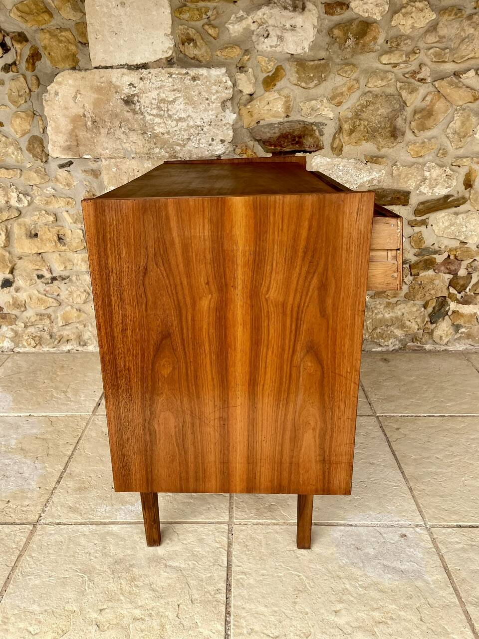 Vintage walnut commode with tapered legs circa 1950s