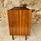 Vintage walnut commode with tapered legs circa 1950s