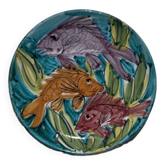 Orange, purple fish plate, Sicily Italy