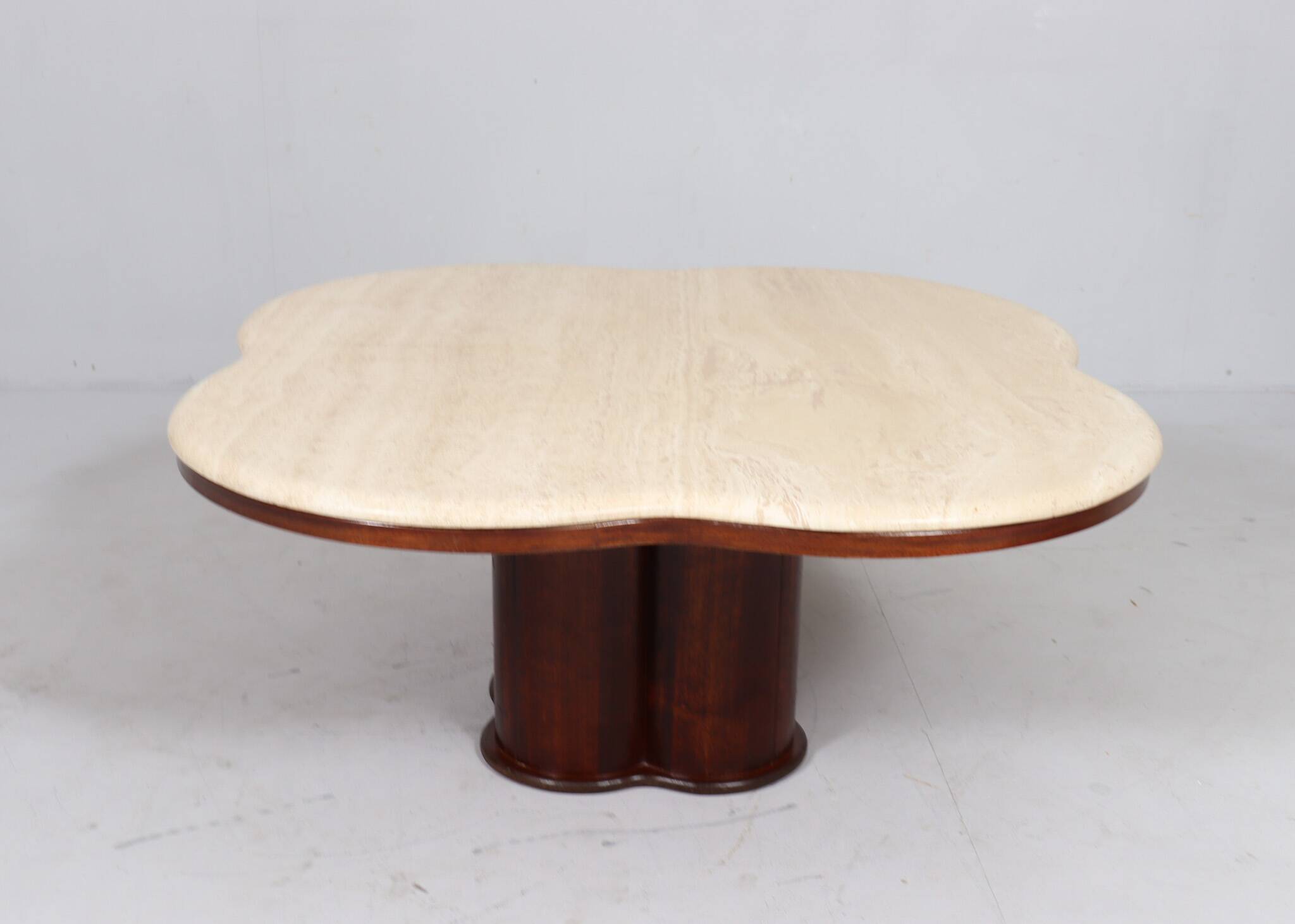 Coffee table with cloverleaf-shaped travertine top, Italy, 1970s