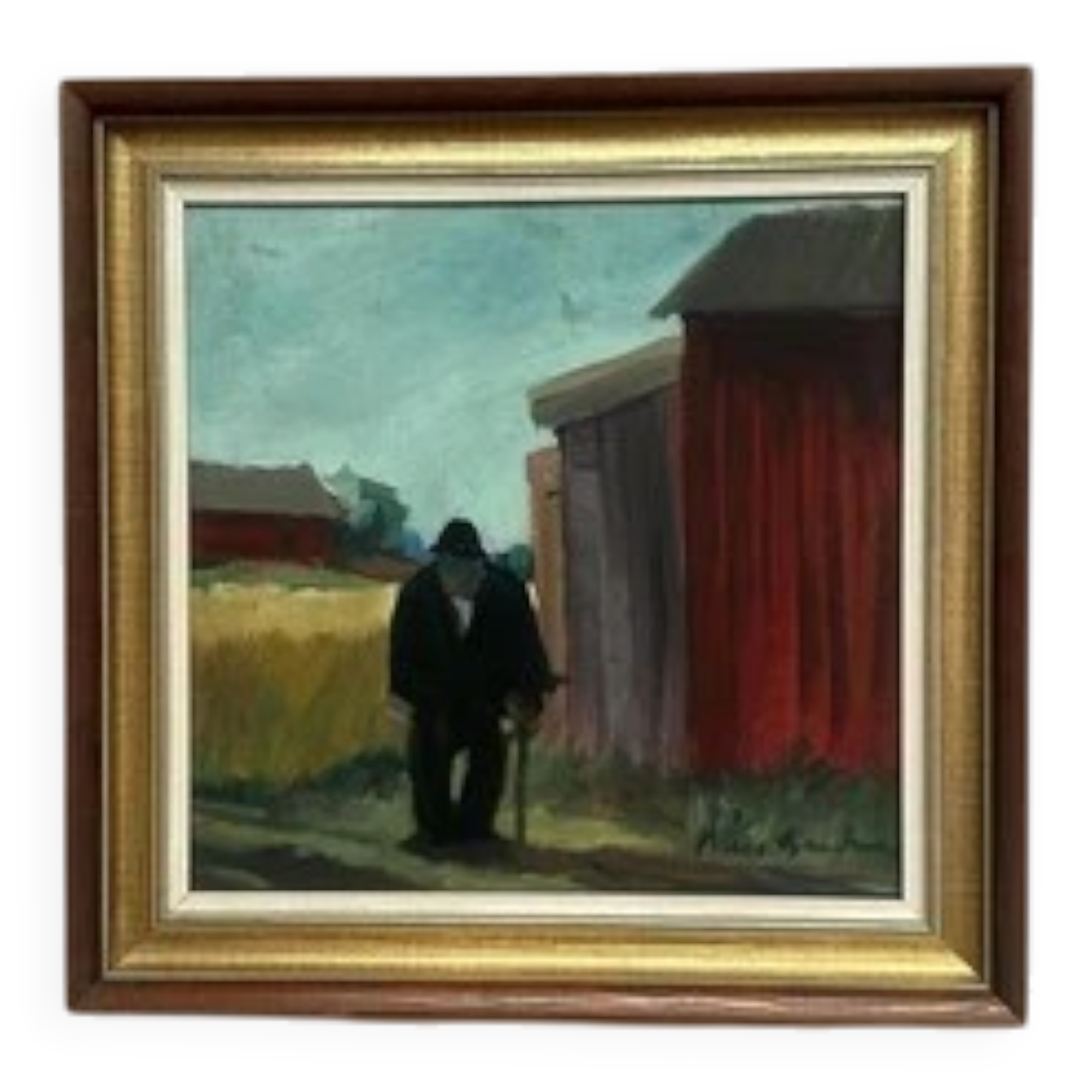 Swedish Oil on panel "man standing" by Svan Grandin, Vintage & Framed 40×38cm