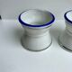 Trio de coquetiers diabolo blanc liseré argenté et bleu vif années 50
