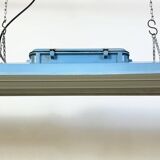 Blue industrial hanging tube light from polam gdansk, 1970s