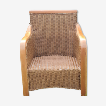 Rattan and cherry armchair