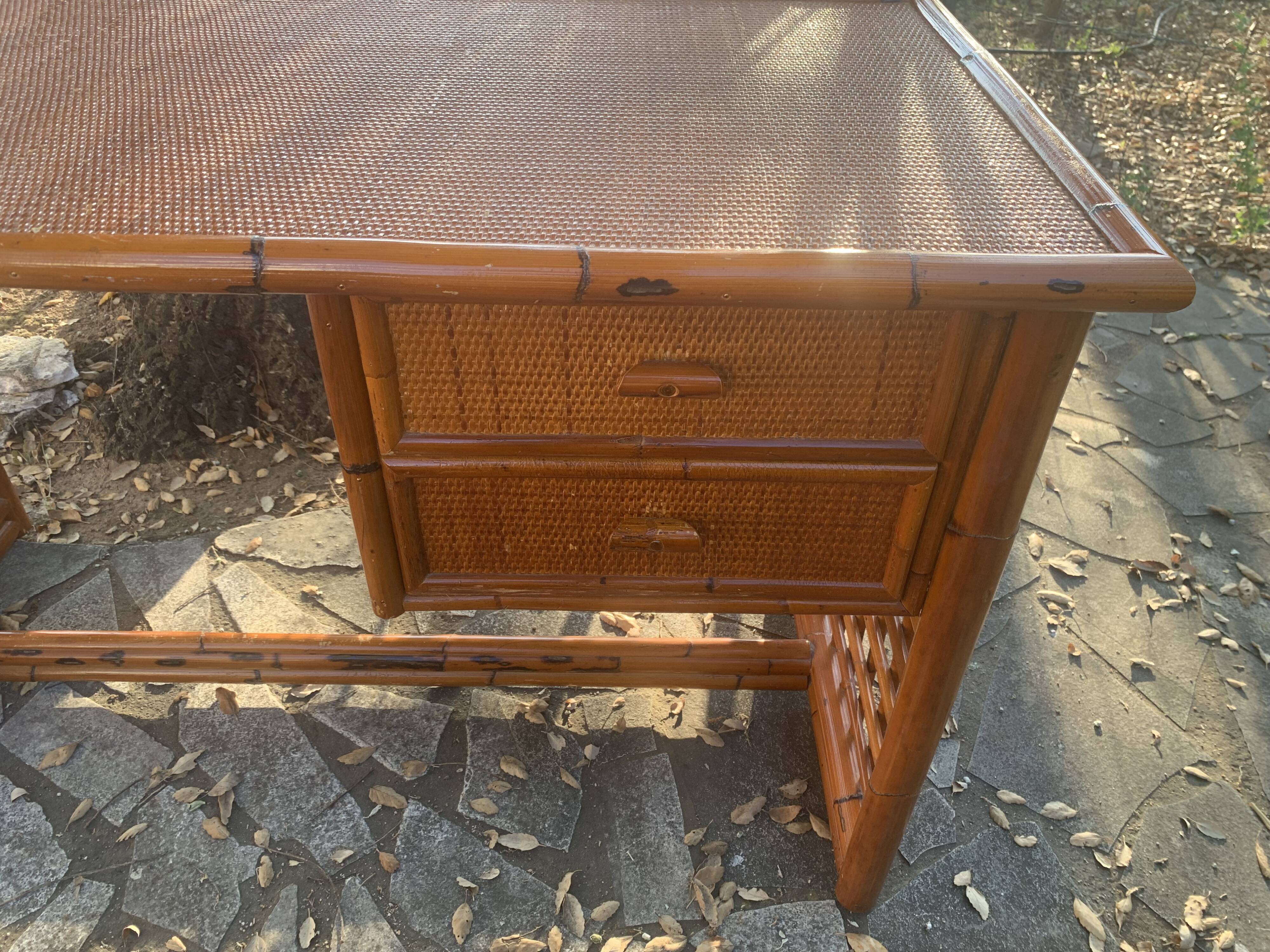 Desk and armchair rattan and vintage bamboo