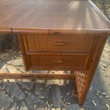 Desk and armchair rattan and vintage bamboo