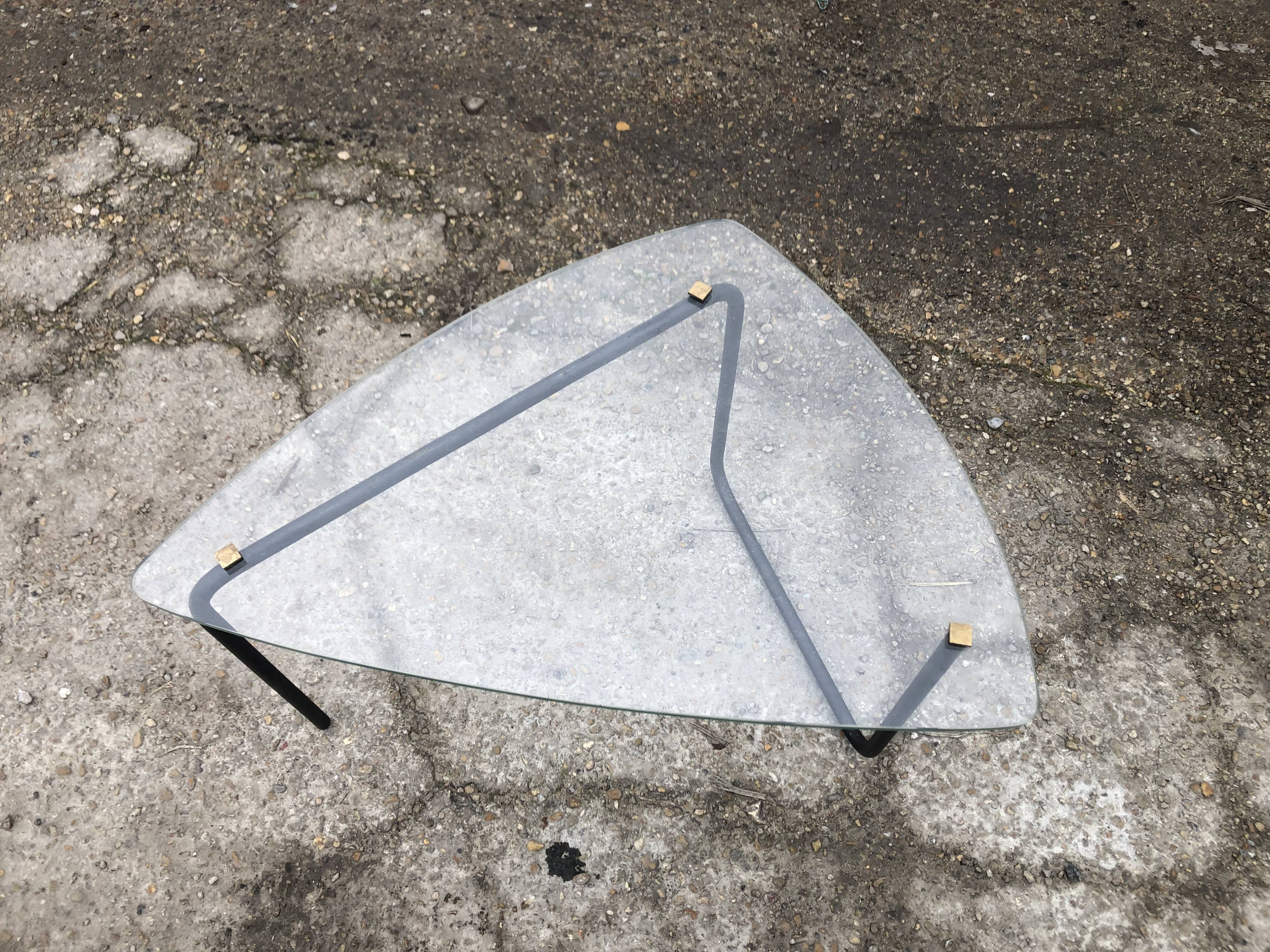 Vintage glass tripod coffee table 60s