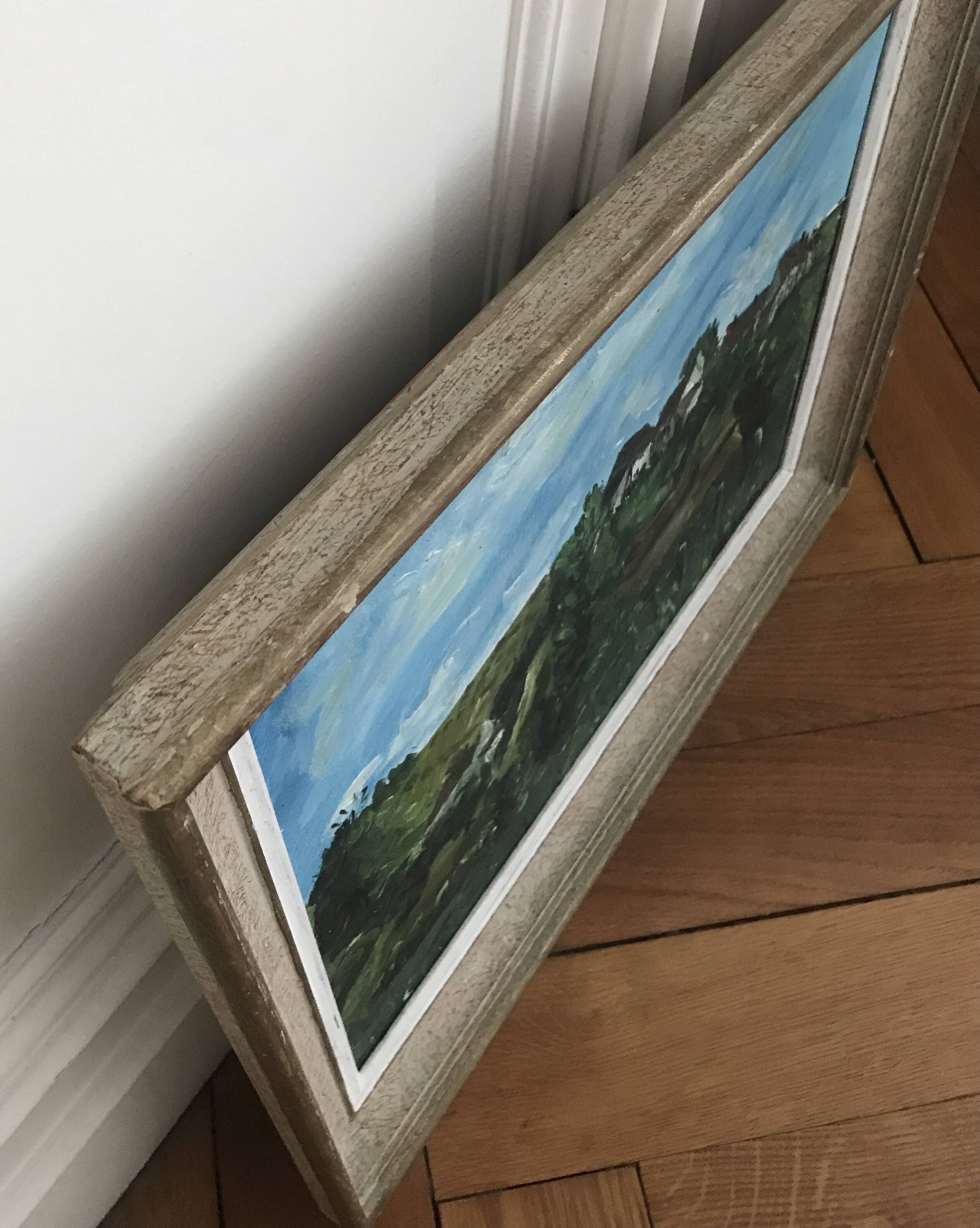 Old painting by Pierre Lebourg, landscape of the Allier