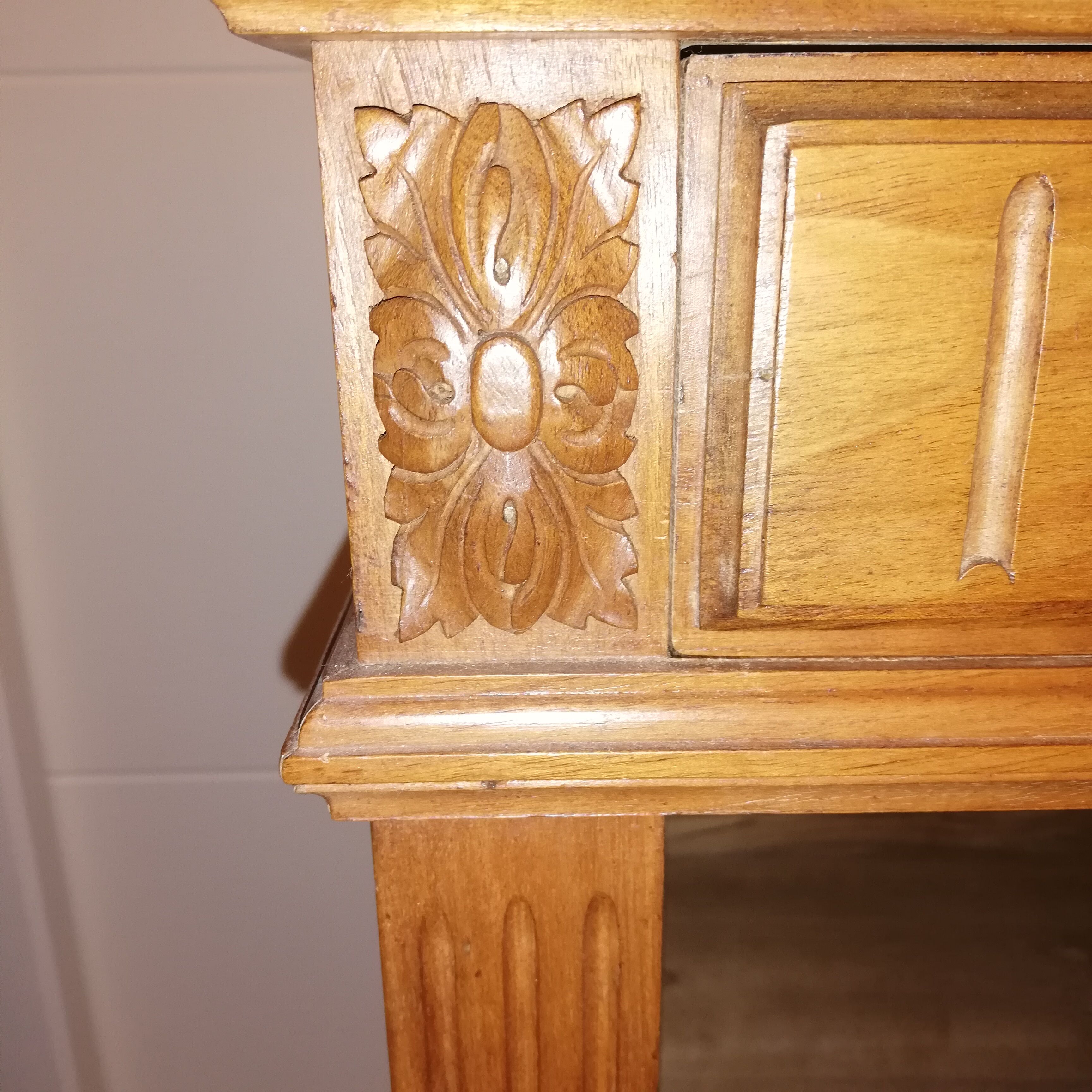 Louis XVI style bedside with marble top and carved door