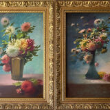 Paintings XIX° during HST "Bouquet of flowers in vase" signed Polet + frame
