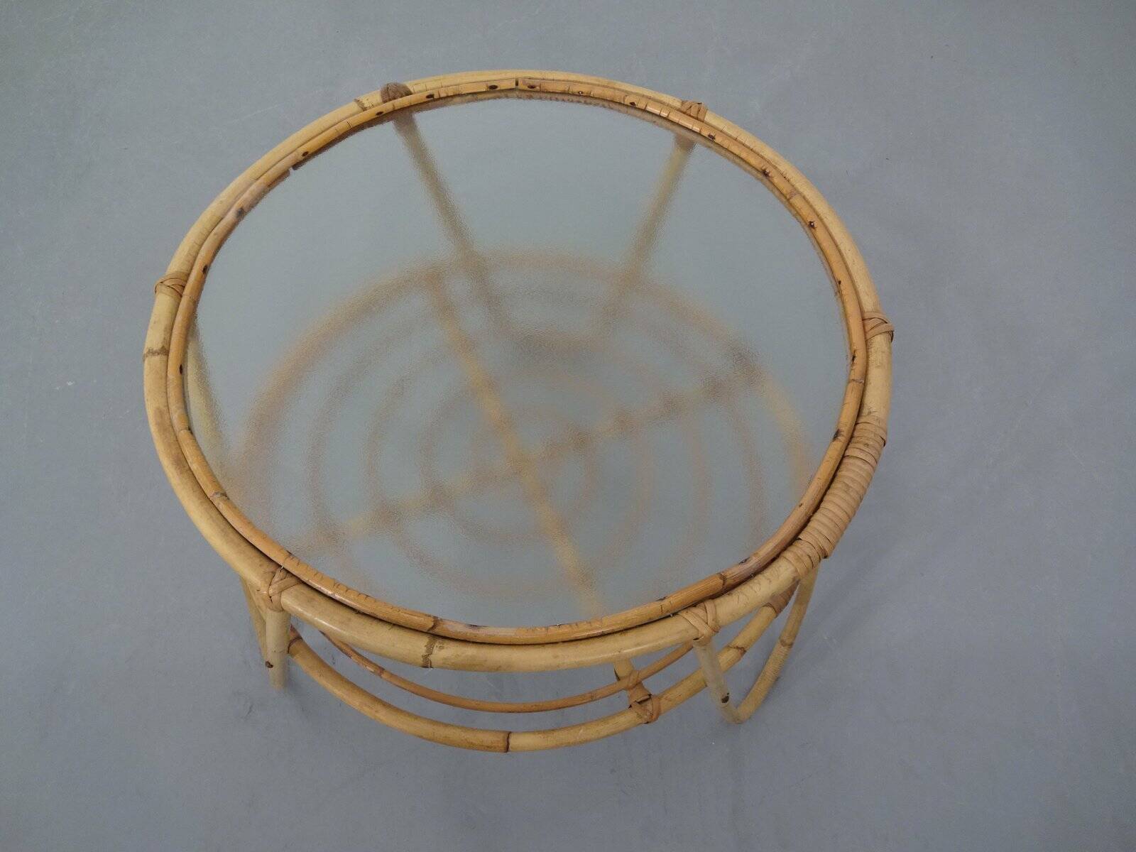 Italian Bamboo & Glass Coffee Table, 1950s