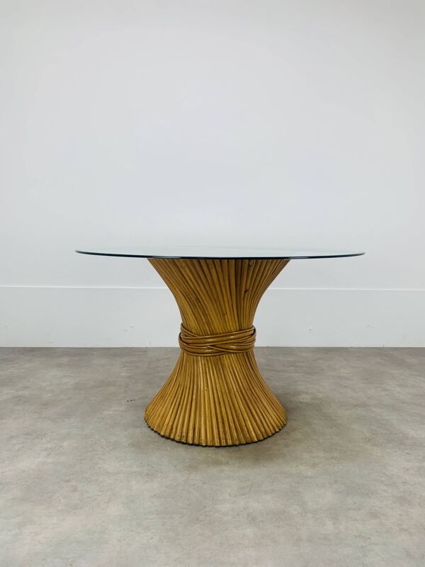 Table à repas bambou McGuire, gerbe de blé, 4 personnes, vintage