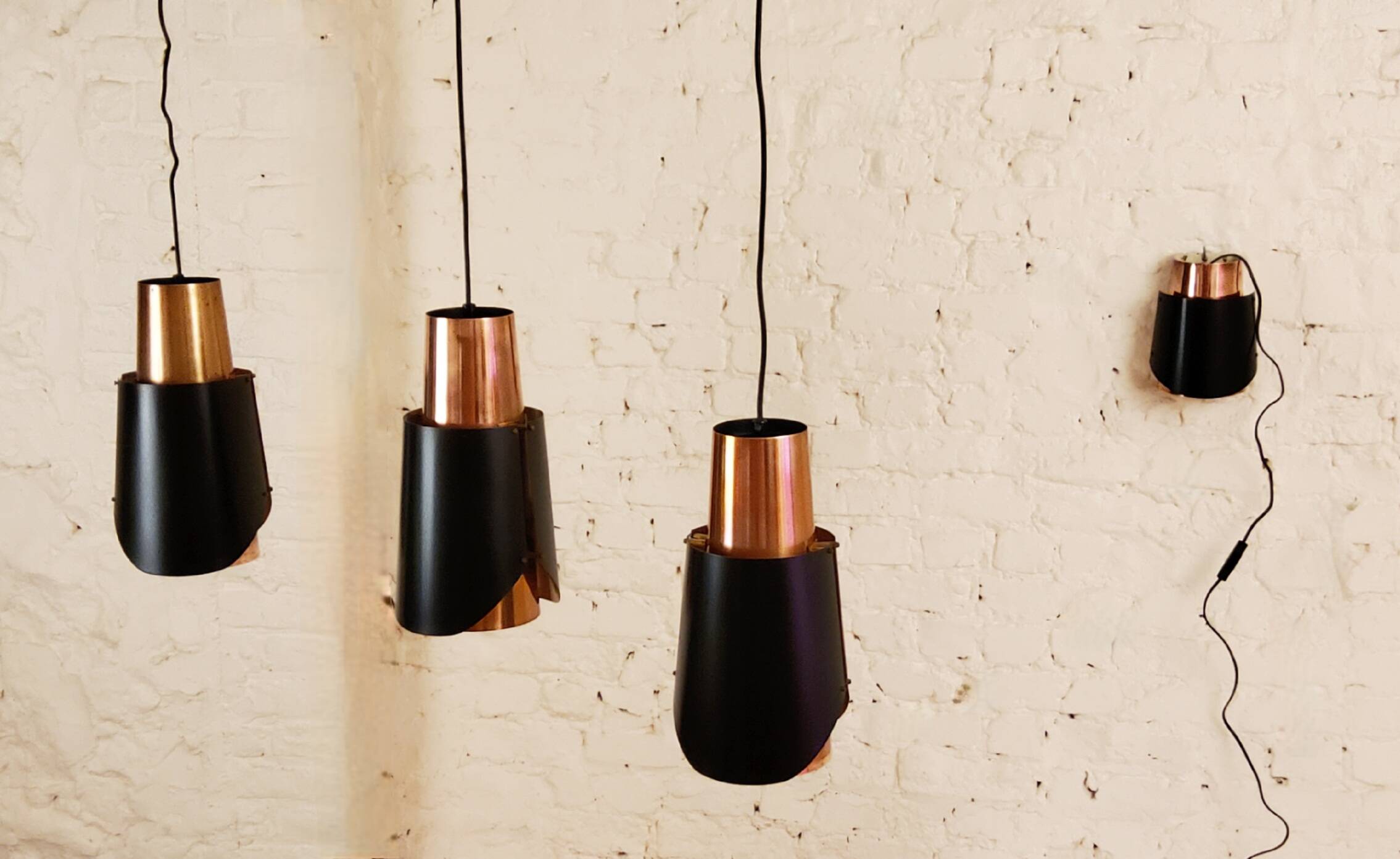 Vintage black brass 'østerport' pendant and wall lamp by Bent Karlby for Lyfa, Denmark 1960s