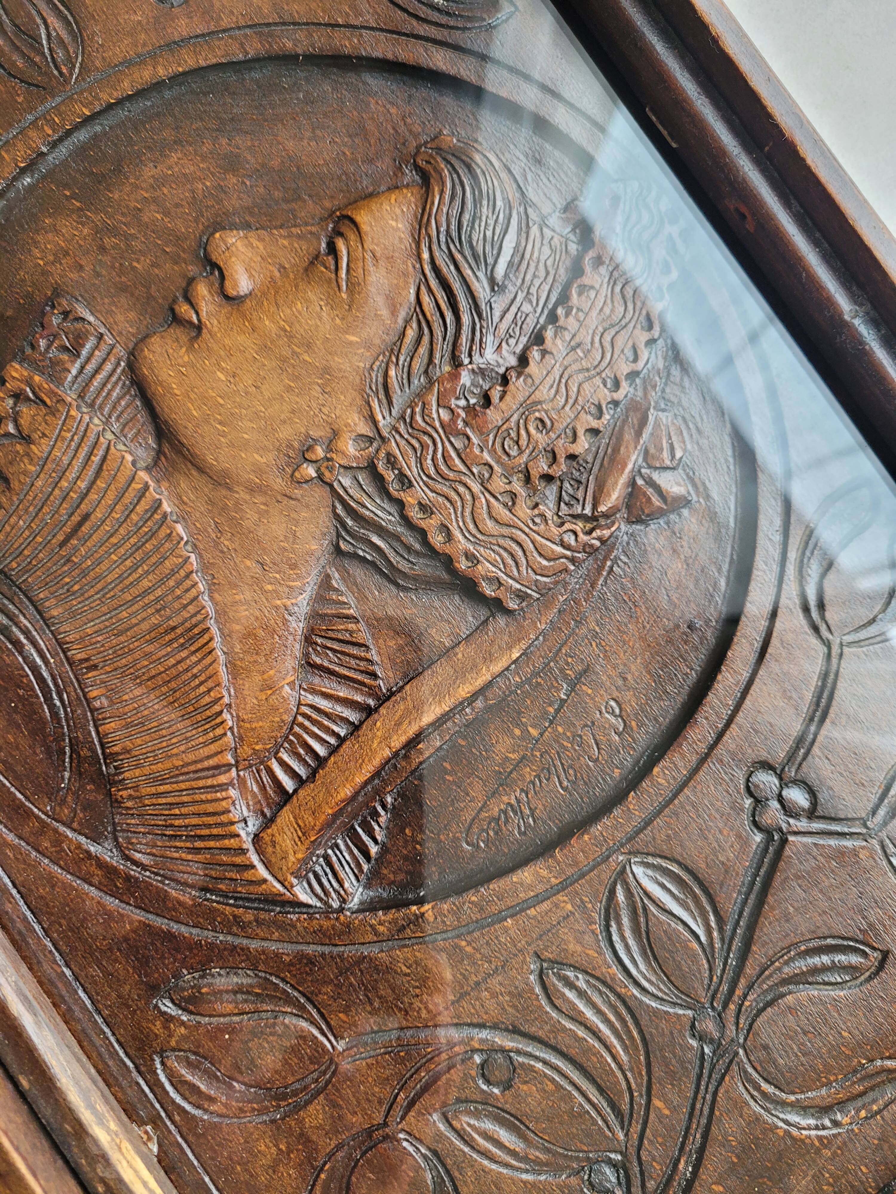 Breton carved wooden top signed E Le Nauthiec