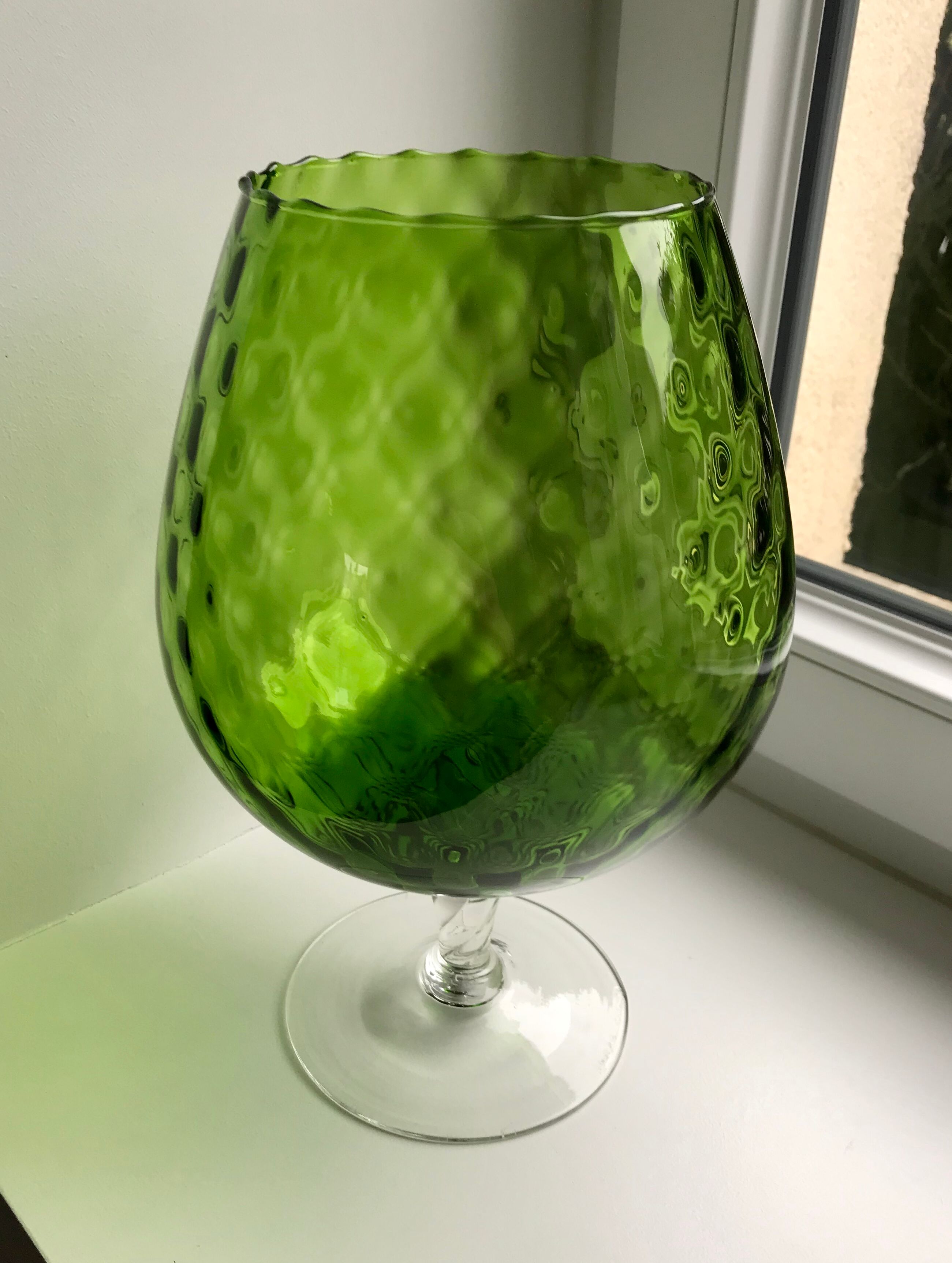 Italian vase, cup in green glass 70s