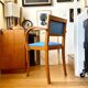 Bridge armchair in wood and blue skaï