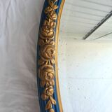 Antique oval mirror, royal blue and gold – rose design – 80 x 52 cm